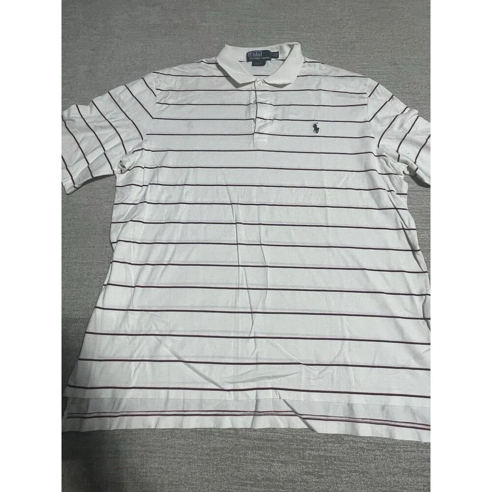 Polo Ralph Lauren Polo Shirt Men’s Large White Striped Ahoet Sleeve Golf Fit
